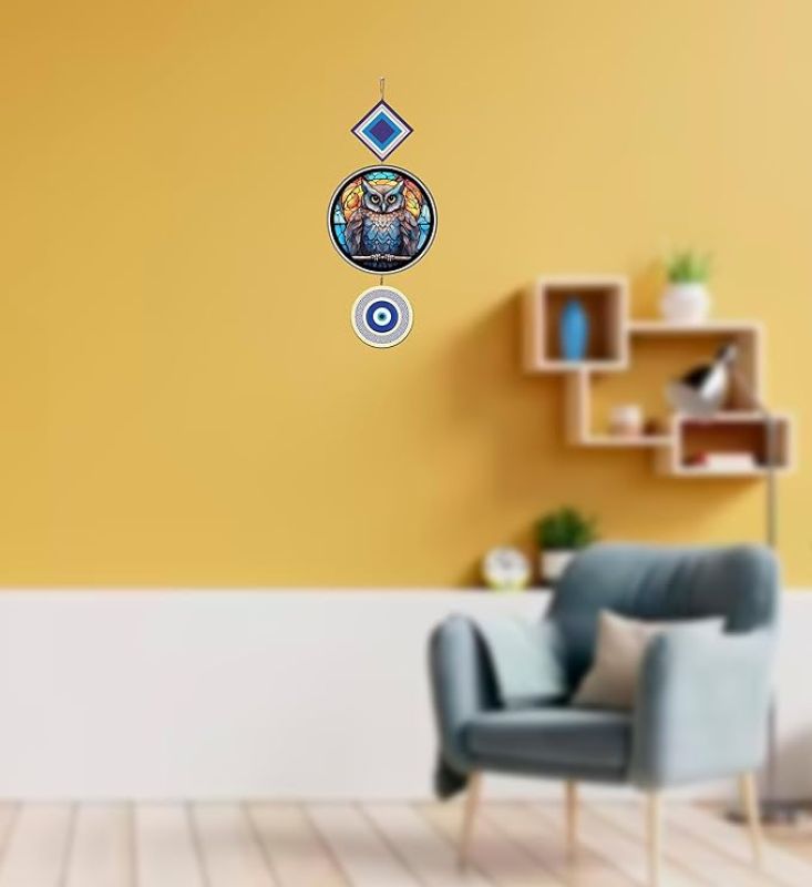 Owl Evil Eye Wall Hanging  Nazar Battu for Home & Office for Positive Energy  Blessing Gift  Door Hanging Wall Decor