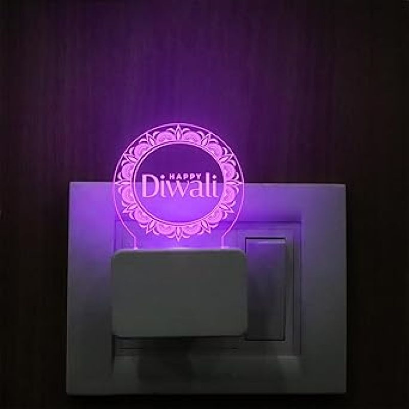 Happy Diwali Engraved Plug Night Lamp with 7 Color Changing Light  Home & Office Decor Light  Diwali Gift for Employees & Family  Diwali Wishing Gift (Design 5)