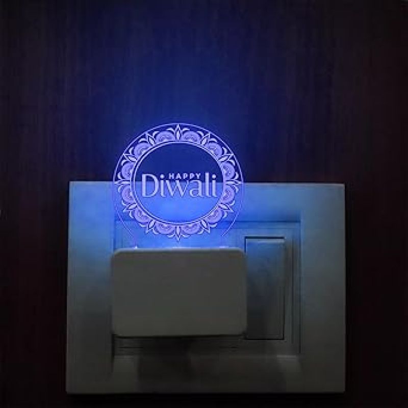 Happy Diwali Engraved Plug Night Lamp with 7 Color Changing Light  Home & Office Decor Light  Diwali Gift for Employees & Family  Diwali Wishing Gift (Design 5)