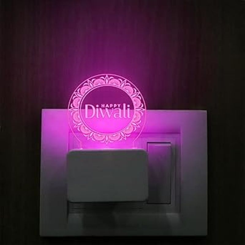 Happy Diwali Engraved Plug Night Lamp with 7 Color Changing Light  Home & Office Decor Light  Diwali Gift for Employees & Family  Diwali Wishing Gift (Design 5)