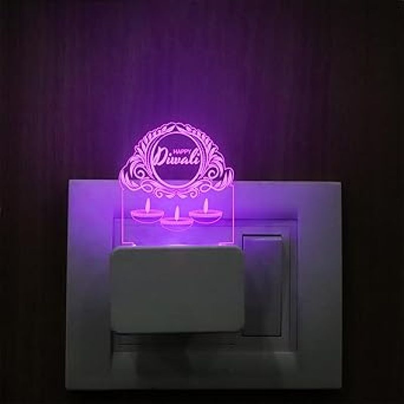 Happy Diwali Engraved Plug Night Lamp with 7 Color Changing Light  Home & Office Decor Light  Diwali Gift for Employees & Family  Diwali Wishing Gift (Design 6)