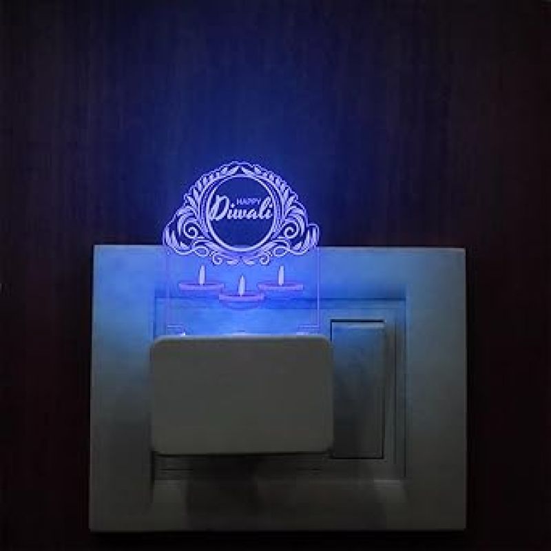 Happy Diwali Engraved Plug Night Lamp with 7 Color Changing Light  Home & Office Decor Light  Diwali Gift for Employees & Family  Diwali Wishing Gift (Design 6)