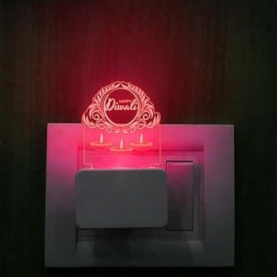 Happy Diwali Engraved Plug Night Lamp with 7 Color Changing Light  Home & Office Decor Light  Diwali Gift for Employees & Family  Diwali Wishing Gift (Design 6)