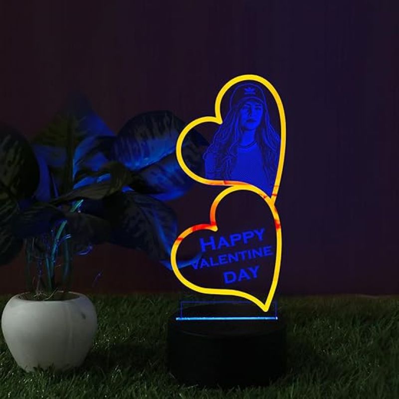 Personalized Double Heart Lamp with Golden Border Gift for Birthday  Personalised Gifts for Birthday  Happy Birthday Gifts  Heart lamp with Photo (Multicolor)