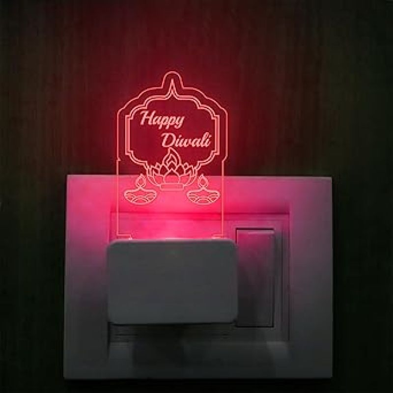 Happy Diwali Engraved Plug Night Lamp with 7 Color Changing Light  Home & Office Decor Light  Diwali Gift for Employees & Family  Diwali Wishing Gift (Design 8)