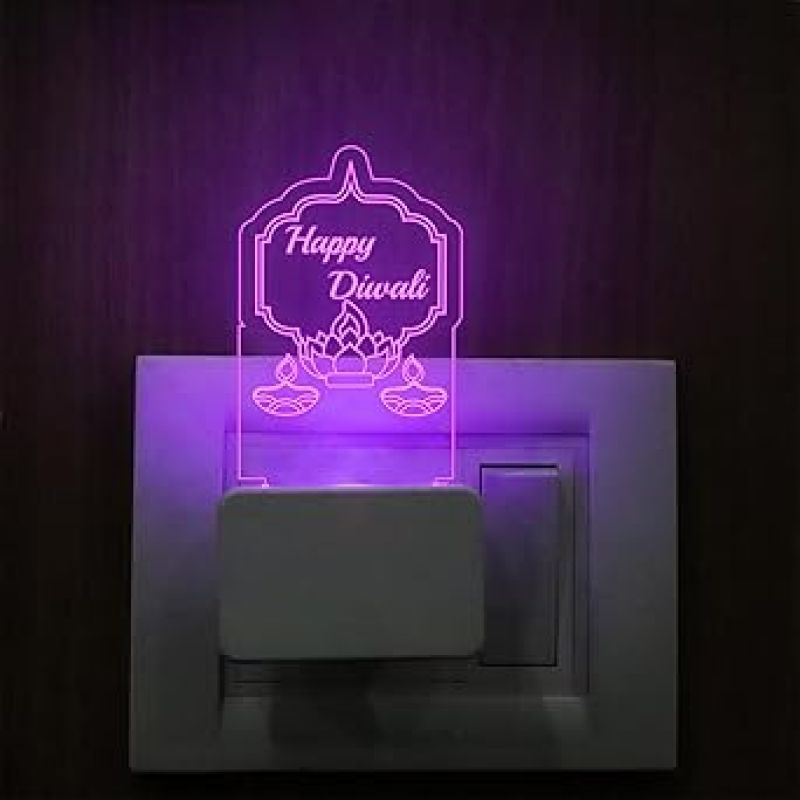 Happy Diwali Engraved Plug Night Lamp with 7 Color Changing Light  Home & Office Decor Light  Diwali Gift for Employees & Family  Diwali Wishing Gift (Design 8)