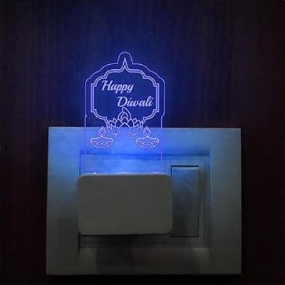 Happy Diwali Engraved Plug Night Lamp with 7 Color Changing Light  Home & Office Decor Light  Diwali Gift for Employees & Family  Diwali Wishing Gift (Design 8)