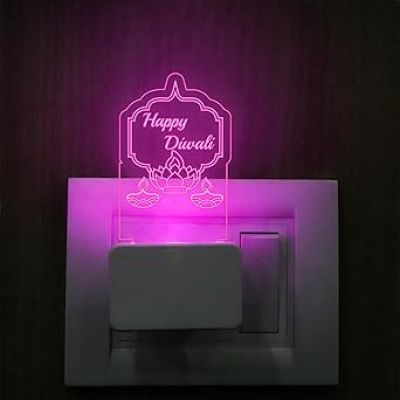 Happy Diwali Engraved Plug Night Lamp with 7 Color Changing Light  Home & Office Decor Light  Diwali Gift for Employees & Family  Diwali Wishing Gift (Design 8)