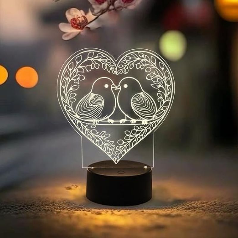 Cute 2 Birds Night Lamp  Warm White Light   Animal Night Light for Boys and Girls  Gift for Loveable Person  Bedroom Décor Light