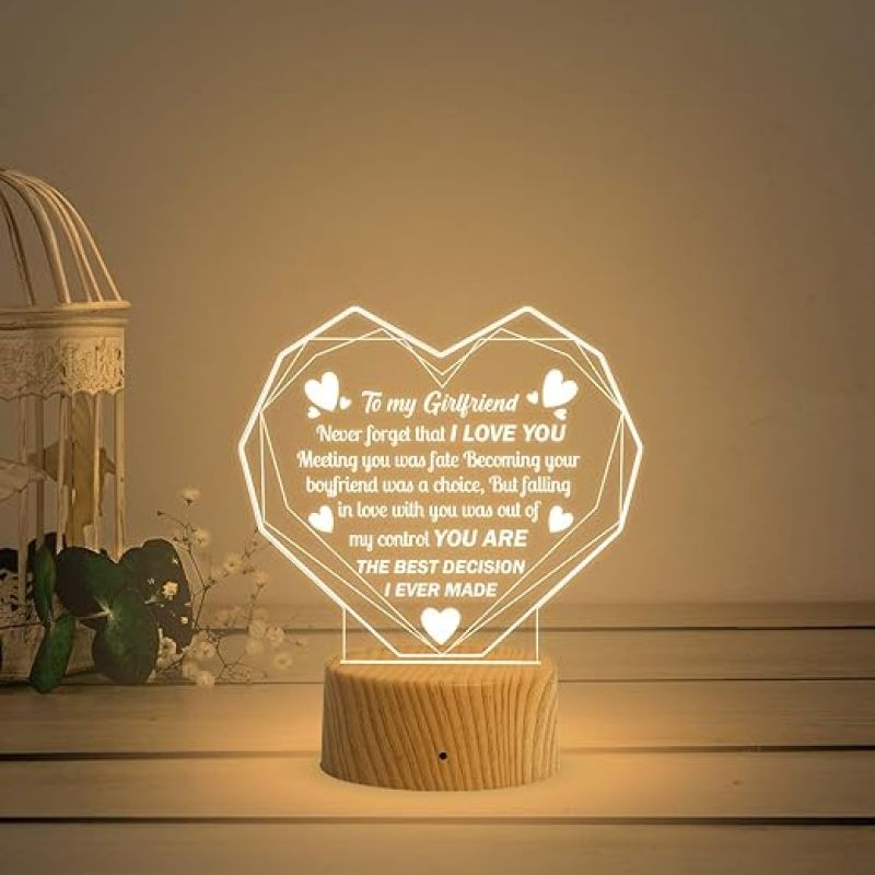 to My Girlfriend Engraved Night Lamp with Warm White Light  Gift for Valentine Day  Express Your Love Lamp Light