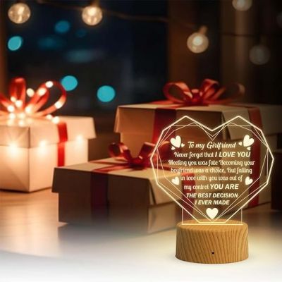 to My Girlfriend Engraved Night Lamp with Warm White Light  Gift for Valentine Day  Express Your Love Lamp Light