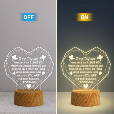 to My Girlfriend Engraved Night Lamp with Warm White Light  Gift for Valentine Day  Express Your Love Lamp Light