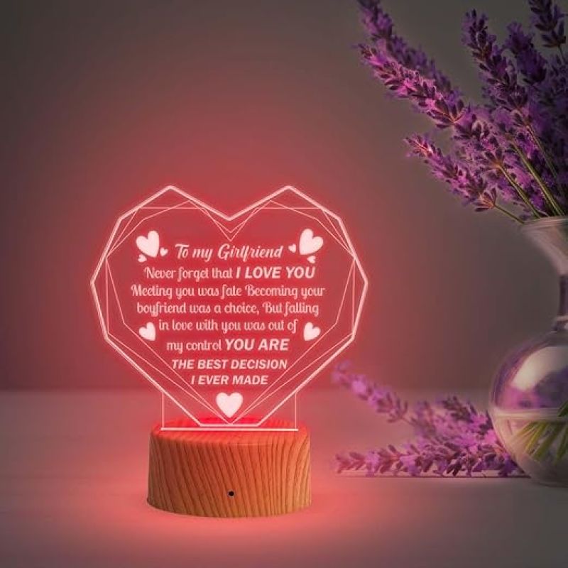 to My Girlfriend Engraved Night Lamp with Automatic Color Changing Light  Gift for Valentine Day  Express Your Love Lamp Light