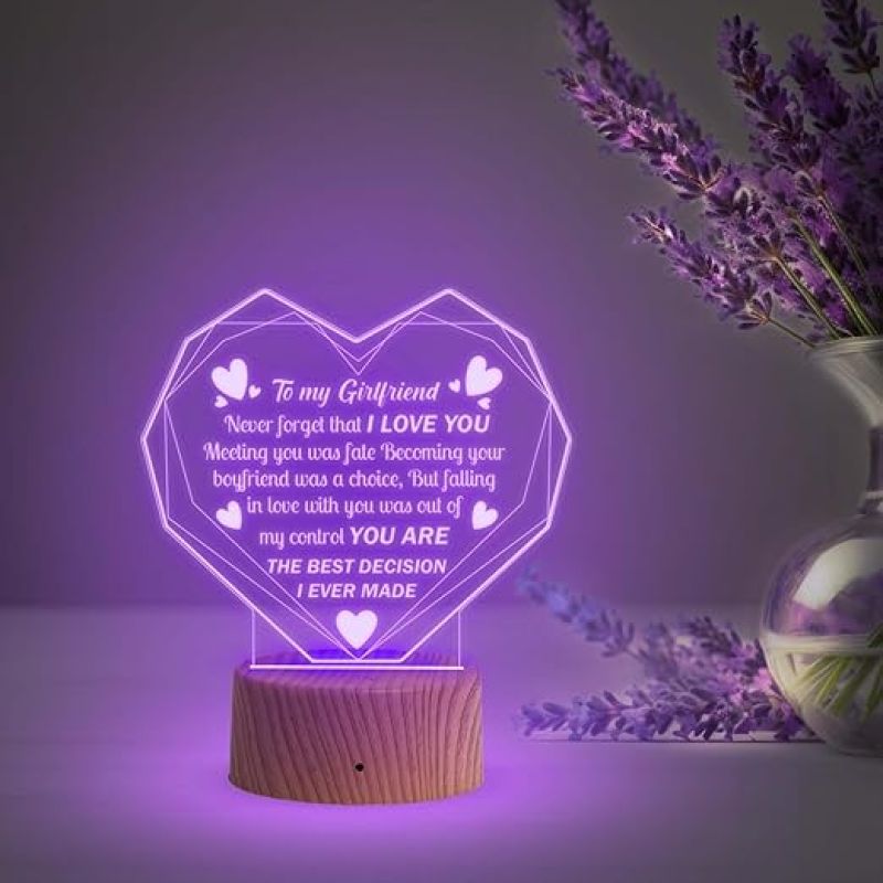 to My Girlfriend Engraved Night Lamp with Automatic Color Changing Light  Gift for Valentine Day  Express Your Love Lamp Light