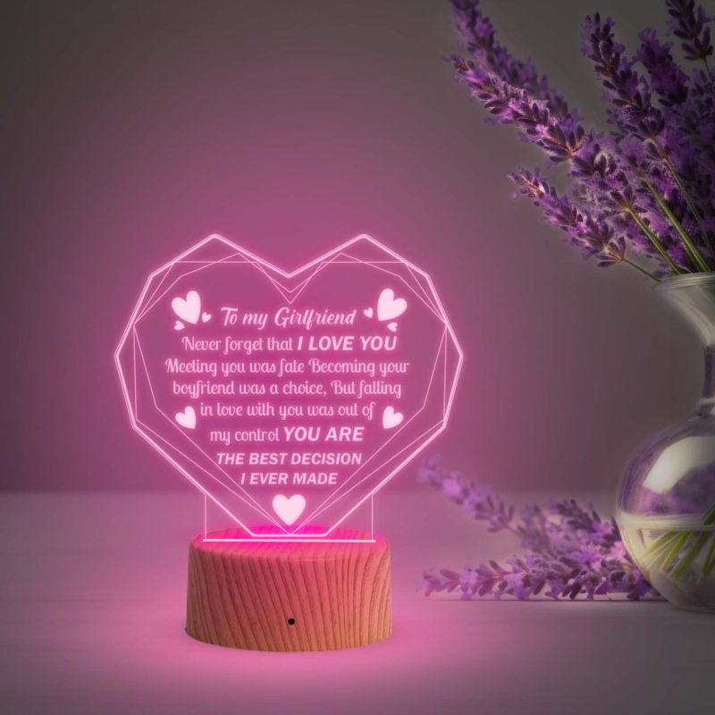 to My Girlfriend Engraved Night Lamp with Automatic Color Changing Light  Gift for Valentine Day  Express Your Love Lamp Light