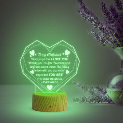 to My Girlfriend Engraved Night Lamp with Automatic Color Changing Light  Gift for Valentine Day  Express Your Love Lamp Light