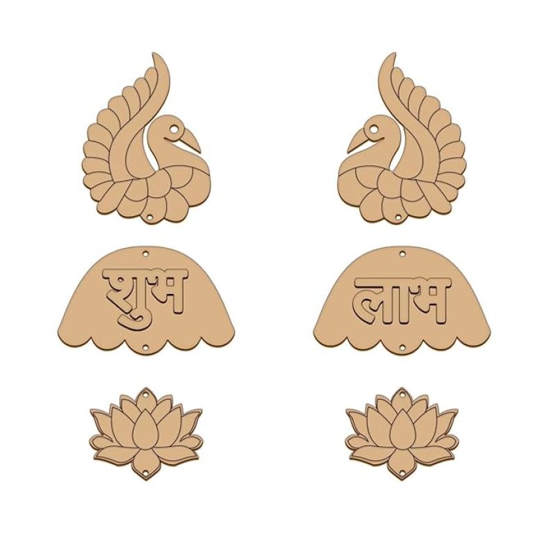 Shubh Labh Design Wooden Cutouts for Diwali Decorations  MDF Cutouts for Art and Craft MDF Hanging Cutouts  Festival Decoration (Subh Labh with Peacock Design)