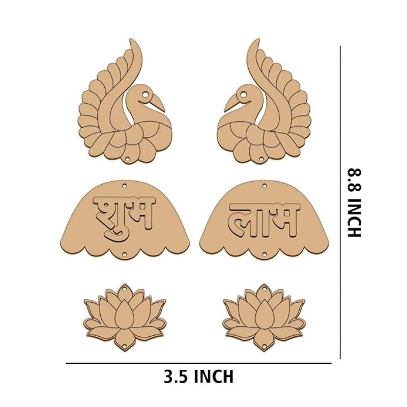 Shubh Labh Design Wooden Cutouts for Diwali Decorations  MDF Cutouts for Art and Craft MDF Hanging Cutouts  Festival Decoration (Subh Labh with Peacock Design)