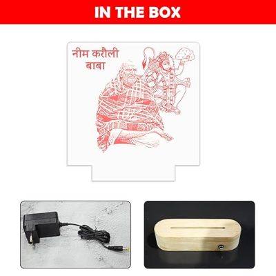 Neem Karoli Baba Acrylic Led Desk Table Lamp with Warm White Light & Wooden Base  Home & Office Decor Light  Pooja Room Decoration Light  Religious Night Lamp