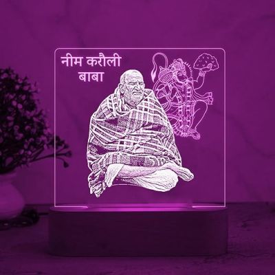 Neem Karoli Baba Acrylic Led Desk Table Lamp with 7 Color Changing Light & Wooden Base  Home & Office Decor Light  Pooja Room Decoration Light  Religious Night Lamp
