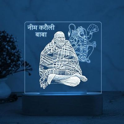 Neem Karoli Baba Acrylic Led Desk Table Lamp with 7 Color Changing Light & Wooden Base  Home & Office Decor Light  Pooja Room Decoration Light  Religious Night Lamp