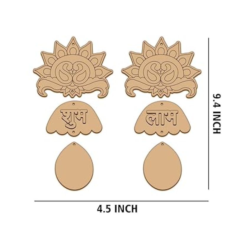 Shubh Labh Design Wooden Cutouts for Diwali Decorations  MDF Cutouts for Art and Craft MDF Hanging Cutouts  Festival Decoration (Subh Labh)