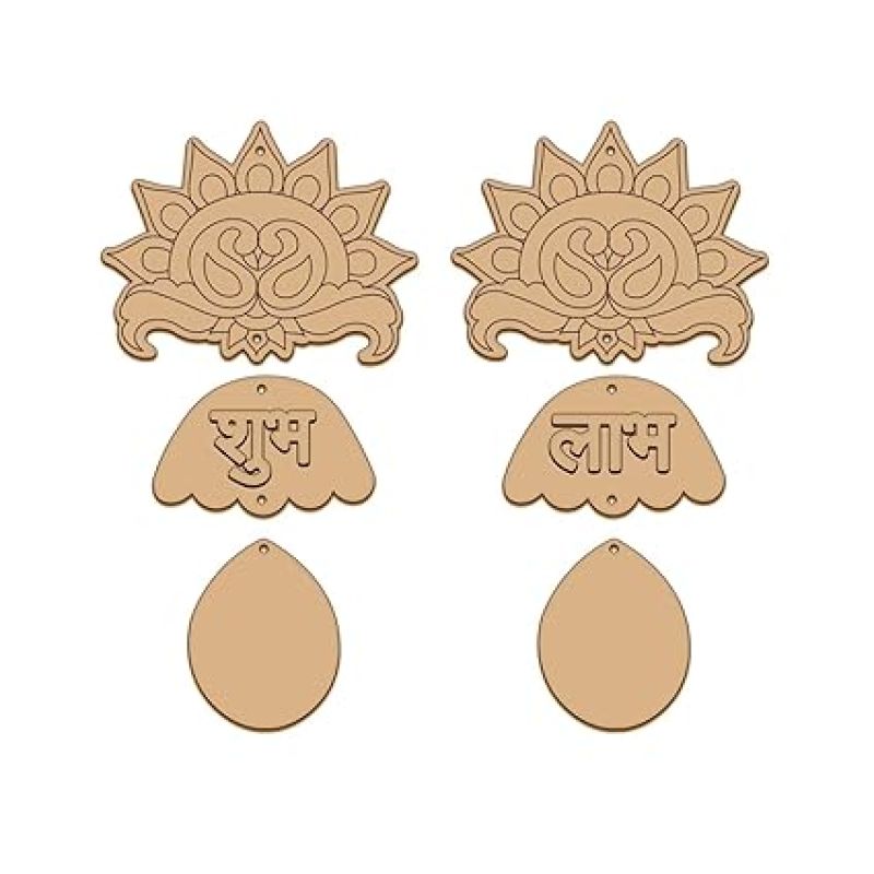 Shubh Labh Design Wooden Cutouts for Diwali Decorations  MDF Cutouts for Art and Craft MDF Hanging Cutouts  Festival Decoration (Subh Labh)