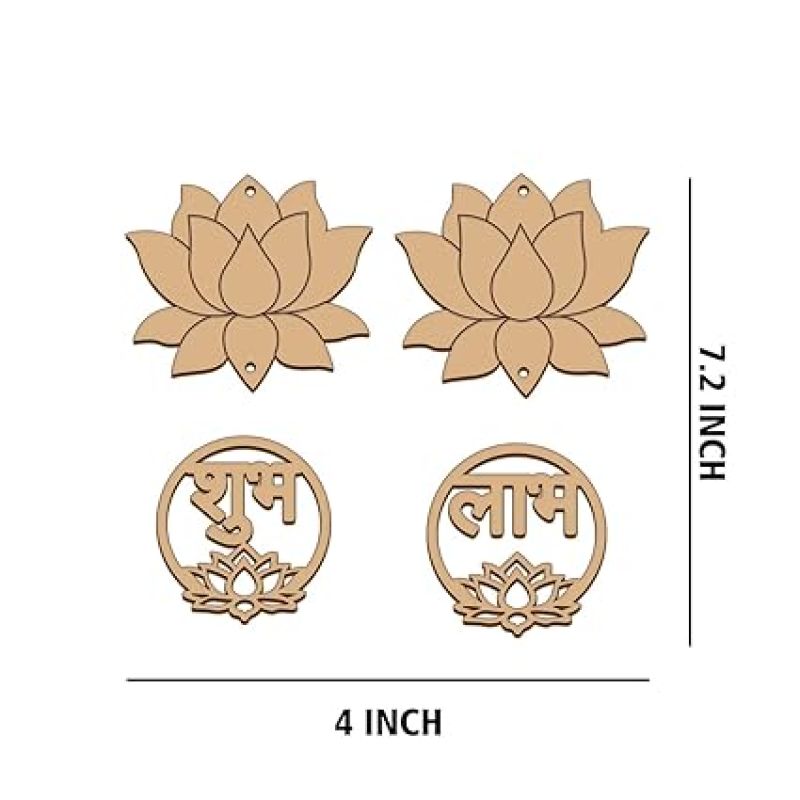 Shubh Labh Design Wooden Cutouts for Diwali Decorations  MDF Cutouts for Art and Craft MDF Hanging Cutouts  Festival Decoration (Subh Labh with Lotus)