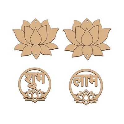 Shubh Labh Design Wooden Cutouts for Diwali Decorations  MDF Cutouts for Art and Craft MDF Hanging Cutouts  Festival Decoration (Subh Labh with Lotus)