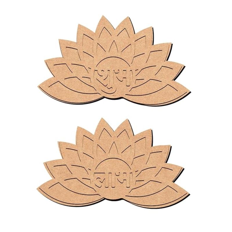 Shubh Labh with Lotus Design MDF Cutout for Diwali Decoration, DIY Projects, Art & Craft