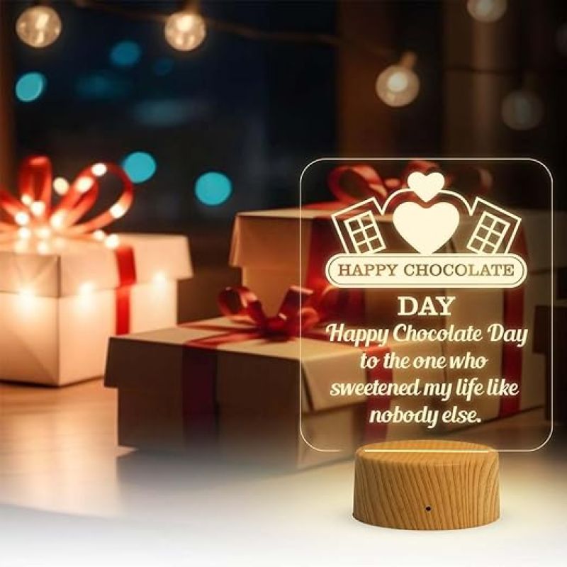 Happy Chocolate Day Acrylic Led Lamp with Warm White Light  Valentine's Day Chocolate Gift  Gift for Valentine Day for Boyfriend Girlfriend