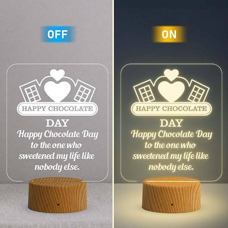 Happy Chocolate Day Acrylic Led Lamp with Warm White Light  Valentine's Day Chocolate Gift  Gift for Valentine Day for Boyfriend Girlfriend