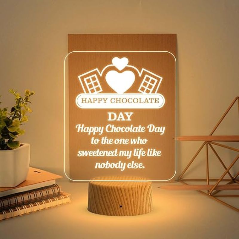 Happy Chocolate Day Acrylic Led Lamp with Warm White Light  Valentine's Day Chocolate Gift  Gift for Valentine Day for Boyfriend Girlfriend