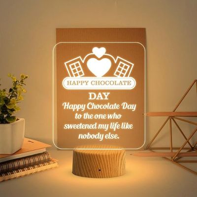 Happy Chocolate Day Acrylic Led Lamp with Warm White Light  Valentine's Day Chocolate Gift  Gift for Valentine Day for Boyfriend Girlfriend