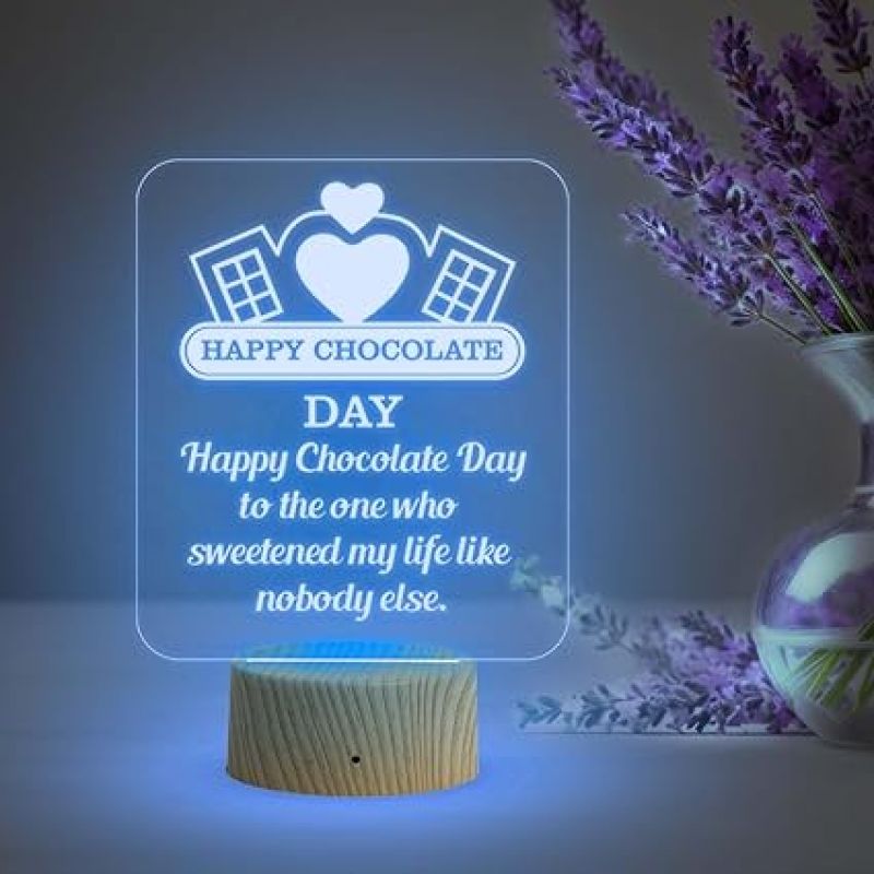 Happy Chocolate Day Acrylic Led Lamp with Automatic Color Changing Light  Valentine's Day Chocolate Gift  Gift for Valentine Day for Boyfriend Girlfriend