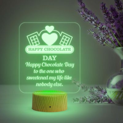 Happy Chocolate Day Acrylic Led Lamp with Automatic Color Changing Light  Valentine's Day Chocolate Gift  Gift for Valentine Day for Boyfriend Girlfriend