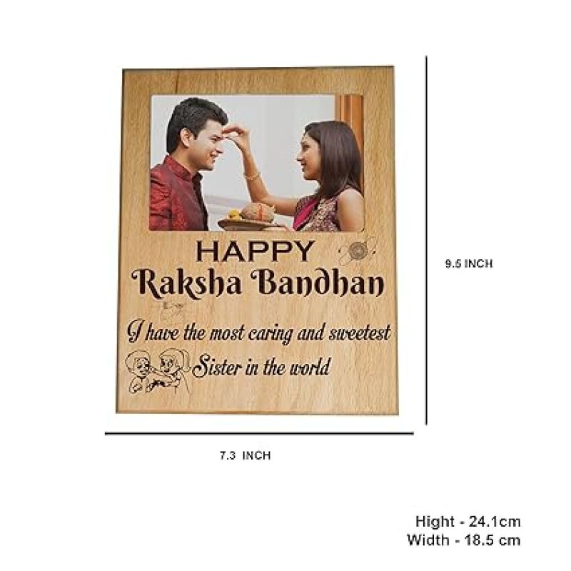 Personalized Happy Rakshabandhan Wooden Photo Frame  Rakhi Gift for Sister  Gift For Rakshabandhan  Unique Gift for Rakhi (9.5x7.3 Inch Tabletop)