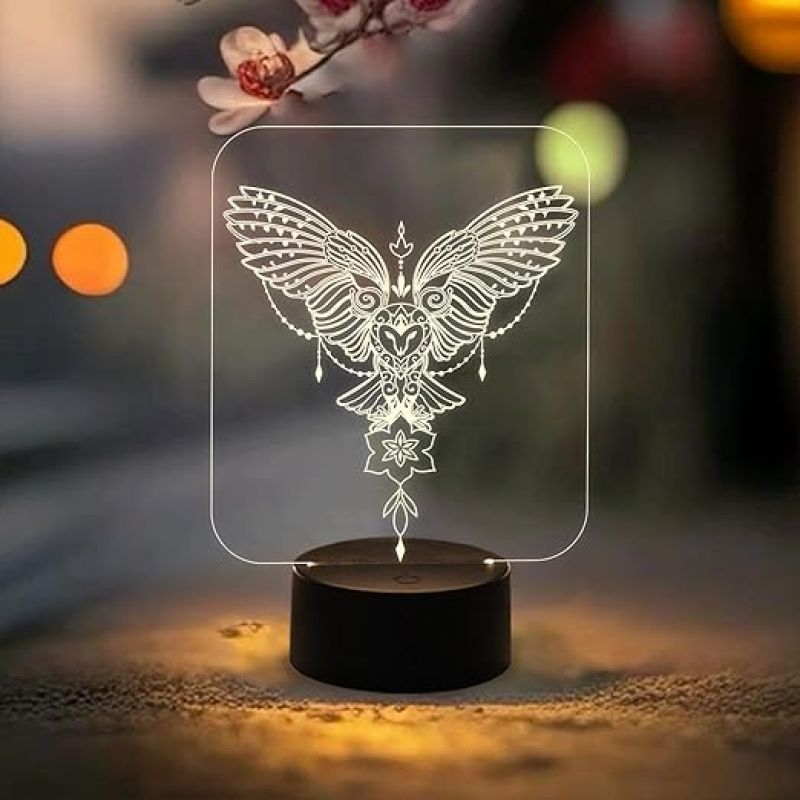 Owl Evil Eyes Acrylic Night Lamp with Warm White Light  Home Décor Light  Bedside Desk Table Lamp