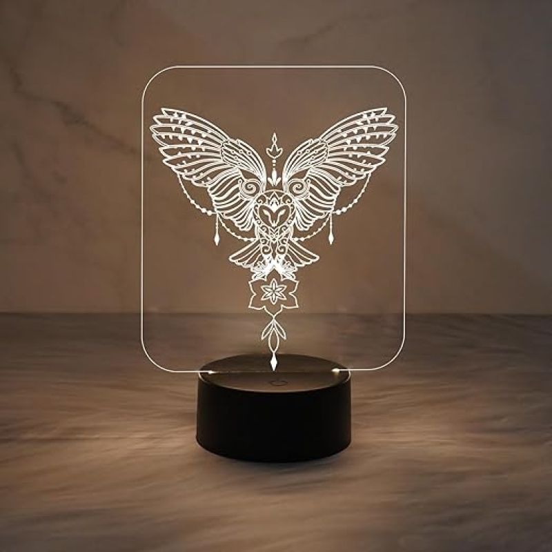 Owl Evil Eyes Acrylic Night Lamp with Warm White Light  Home Décor Light  Bedside Desk Table Lamp