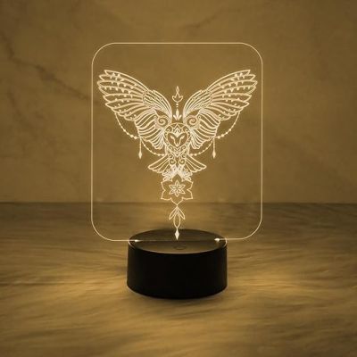 Owl Evil Eyes Acrylic Night Lamp with Warm White Light  Home Décor Light  Bedside Desk Table Lamp