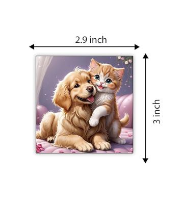 Cute Animal Wooden Fridge Magnet for Home, Kitchen and Office Decoration  Animal Lover Gift  Cartoon Theme Magnet for Kids (Cat & Dog Love)