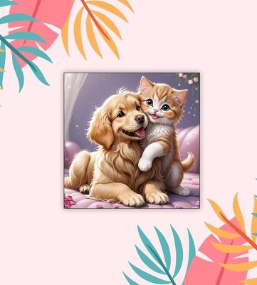 Cute Animal Wooden Fridge Magnet for Home, Kitchen and Office Decoration  Animal Lover Gift  Cartoon Theme Magnet for Kids (Cat & Dog Love)