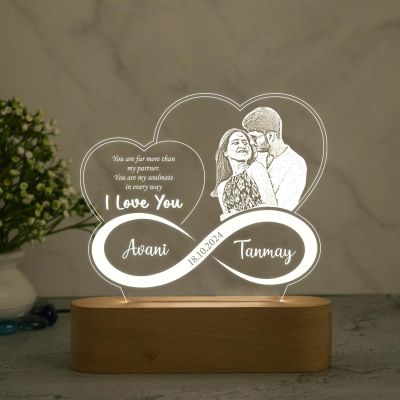 Personalized Couple Night Lamp  Customized with Name & Photo  Anniversary Gift for Wife Husband  Birthday Gift for Loveable Person  Warm White Light