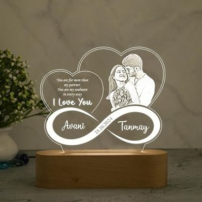 Personalized Couple Night Lamp  Customized with Name & Photo  Anniversary Gift for Wife Husband  Birthday Gift for Loveable Person  Warm White Light