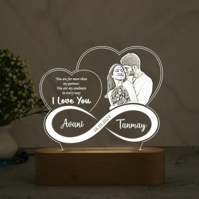 Personalized Couple Night Lamp  Customized with Name & Photo  Anniversary Gift for Wife Husband  Birthday Gift for Loveable Person  Warm White Light