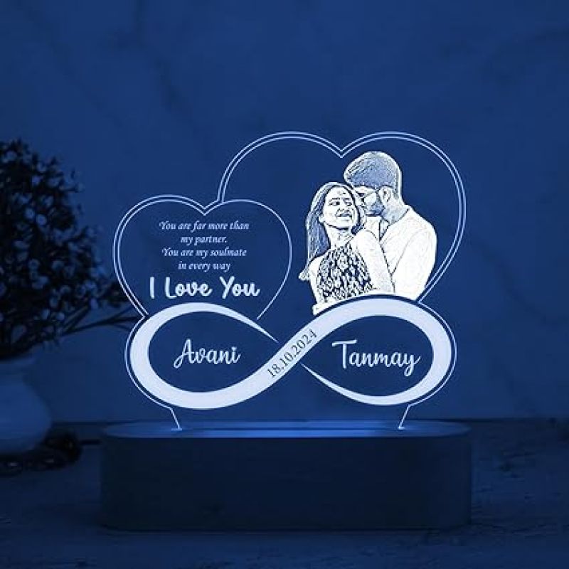 Personalized Couple Night Lamp  Customized with Name & Photo  Anniversary Gift for Wife Husband  Birthday Gift for Loveable Person  Multicolored Light