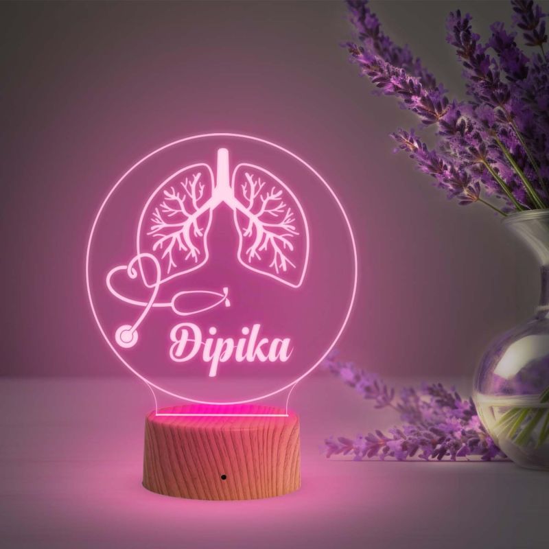 Personalized Pulmonologist Lamp  Customized Doctor Name Led Light  Lungs Led Light  Thankyou Gift for Doctor  Birthday Gift for Doctor (Multicolored Light )