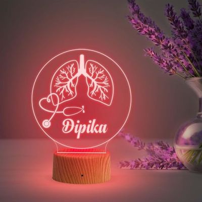 Personalized Pulmonologist Lamp  Customized Doctor Name Led Light  Lungs Led Light  Thankyou Gift for Doctor  Birthday Gift for Doctor (Multicolored Light )