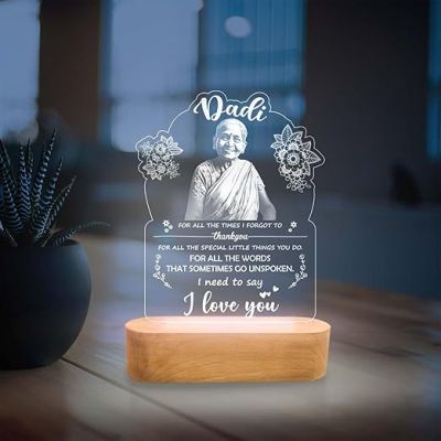 Customized Acrylic Night Lamp Personalized with Photo & Quote Gift for Dadi Maa  Memorable Gift  Mothers Day Gift for Grandmother  Birthday Gift for Dadi (Cool White)