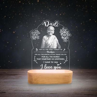 Customized Acrylic Night Lamp Personalized with Photo & Quote Gift for Dadi Maa  Memorable Gift  Mothers Day Gift for Grandmother  Birthday Gift for Dadi (Cool White)